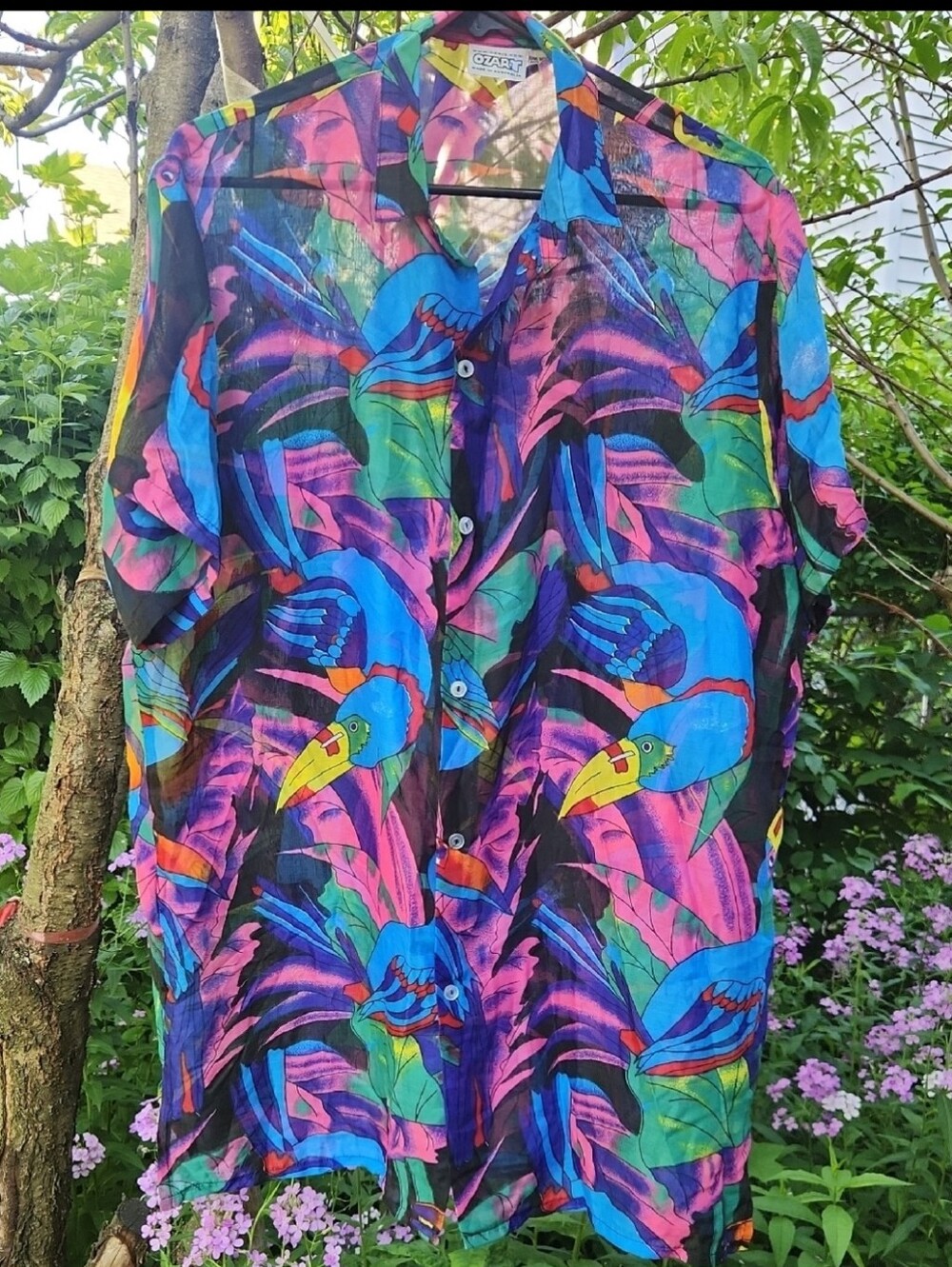 Ozart, Womens Summer, Vacation, Beach, Sheer Tropical Vibrant Graphic Cover-up